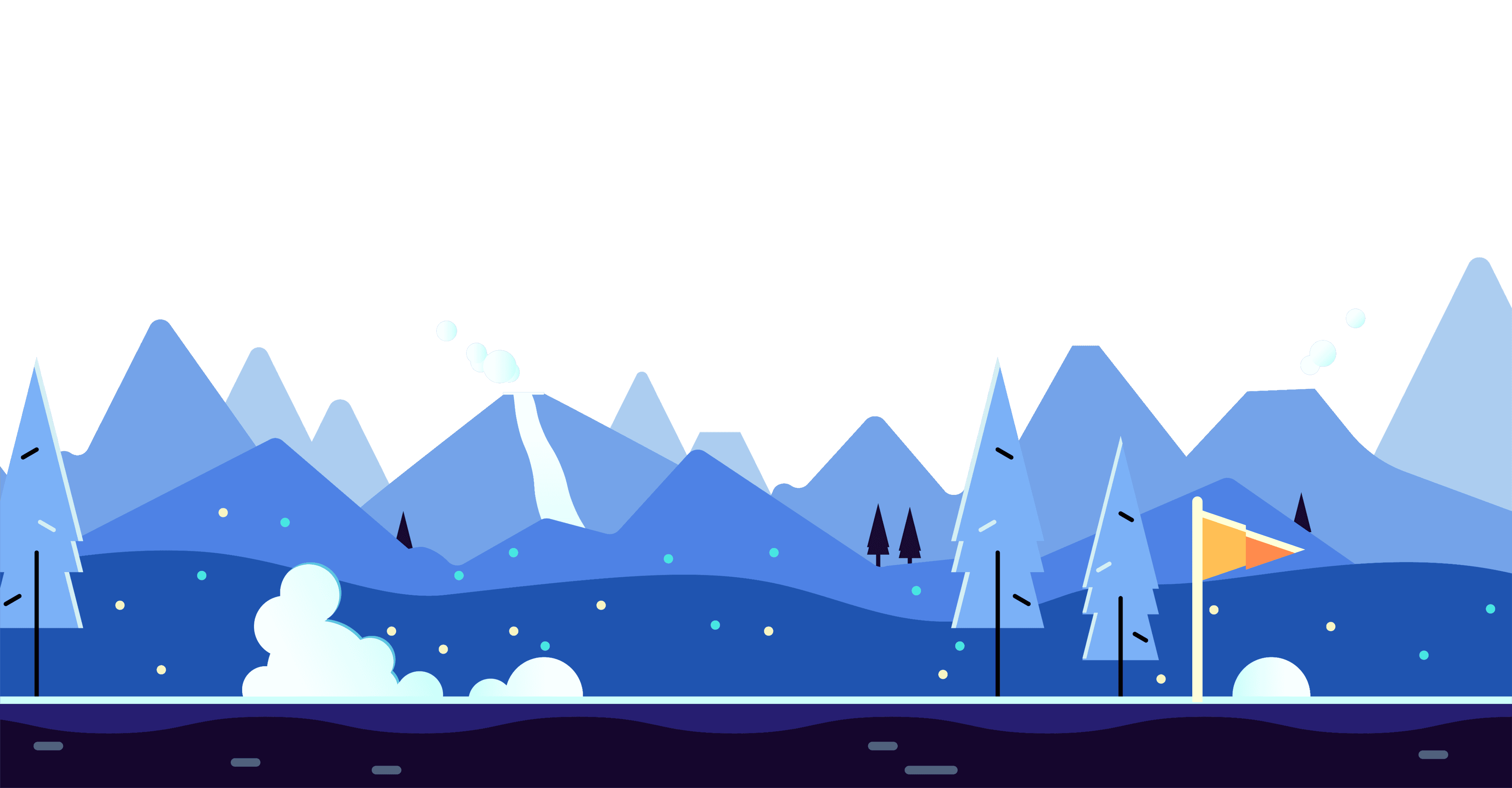 별이 반짝이는 겨울 밤의 산 배경이미지입니다. 하늘색과 남색의 산들과 눈이 더해져 차가운 겨울 느낌을 줍니다.